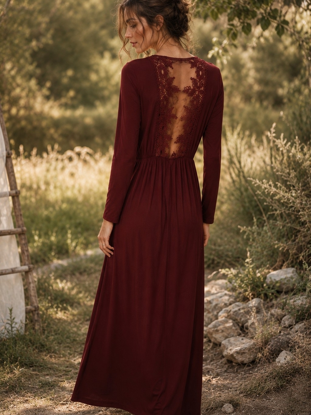 Burgundy Maxi Dress | Elegant Lace Back | Like new❤️🔥